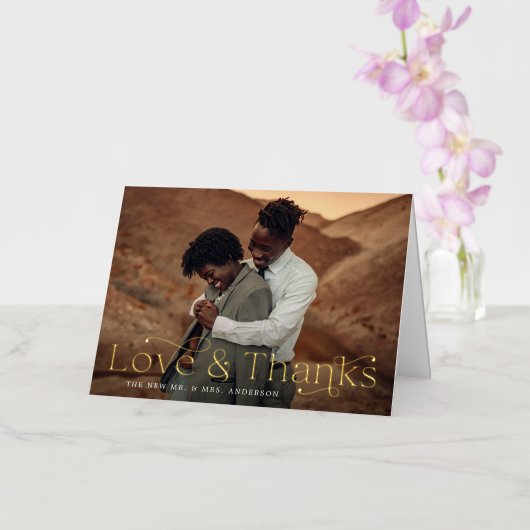 Elegant Love and Bedankt Wedding Photo Hartelijk d Folie Wenskaart (Orchidee)