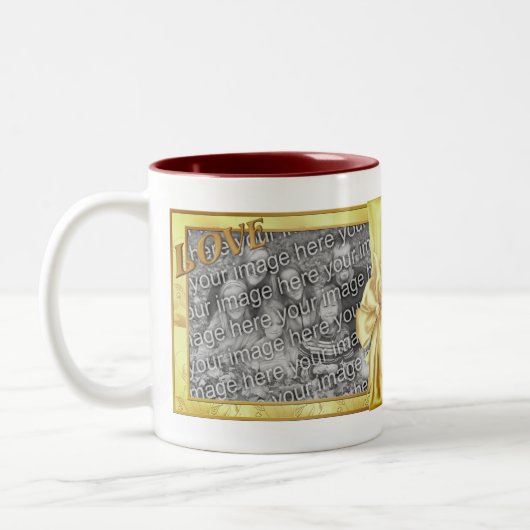 Elegant Love and Bow Design Photo Lijst Tweekleurige Koffiemok (Links)