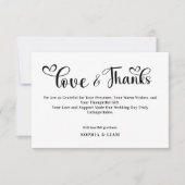 Elegant Love and Thanks Heart Script Wedding Bedankkaart (Voorkant)