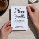 Elegant Love and Thanks Heart Script Wedding Bedankkaart