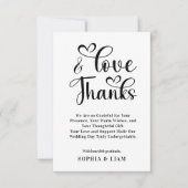 Elegant Love and Thanks Heart Script Wedding  Bedankkaart (Voorkant)