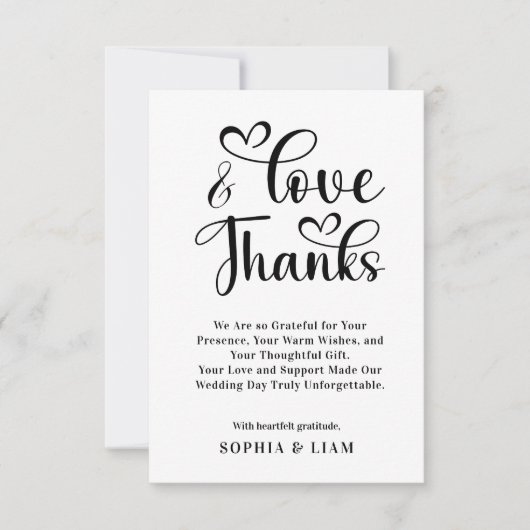 Elegant Love and Thanks Heart Script Wedding  Bedankkaart (Voorkant)