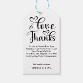 Elegant Love and Thanks Heart Script Wedding Cadeaulabel (Voorkant)