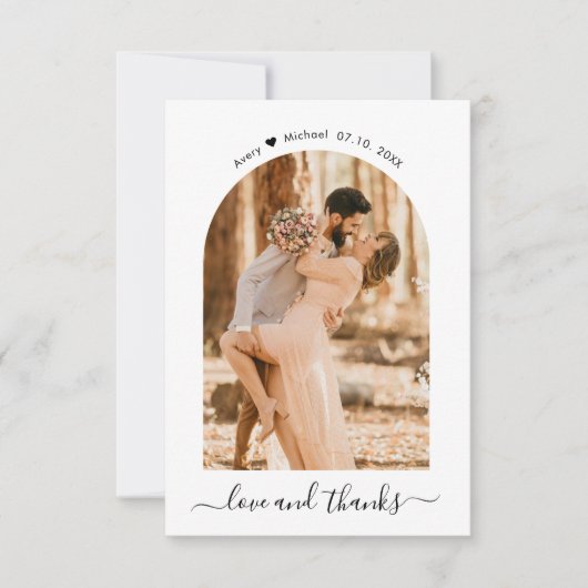 Elegant Love and Thanks Script Photo Arch Wedding Bedankkaart (Voorkant)
