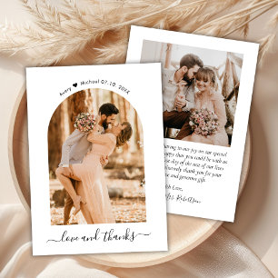 Elegant Love and Thanks Script Photo Arch Wedding Bedankkaart
