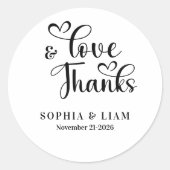 Elegant Love and Thanks Script Wedding Ronde Sticker (Voorkant)