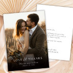 Elegant Love and Thanks Typography Photo Wedding Bedankkaart<br><div class="desc">Stylish, classic and elegant Love and Thanks photo wedding thank you card. Share your gratitude with this romantic minimalist single photo wedding thank you card. Designed with a clean layout, refined typography, and a timeless aesthetic, it’s perfect for modern, classic, and elegant wedding styles. Personalize it with your favorite photo...</div>