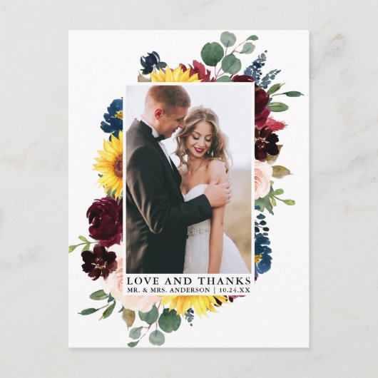 Elegant Love Bedankt Waterverf Gemengd Floral Briefkaart (Voorkant)