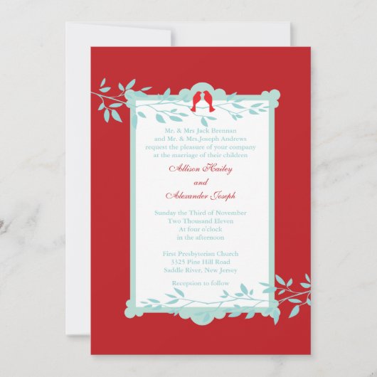 Elegant love bird Wedding Invitation Kaart (Voorkant)
