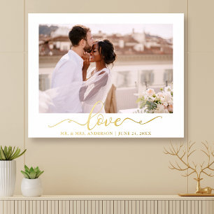 Elegant Love Calligraphy Script Weduwfoto Gold Folie Afdrukken