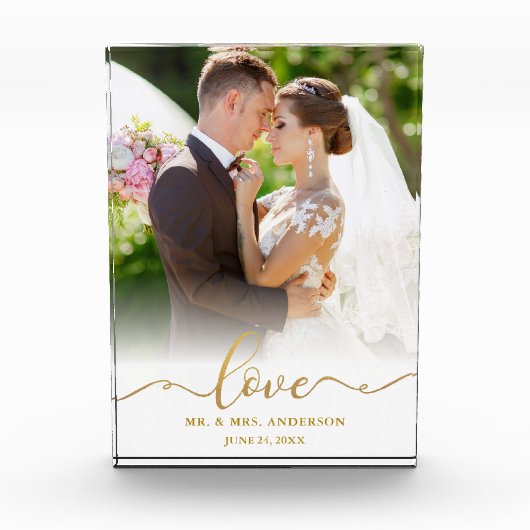 Elegant Love Gold Script Mr en Mrs Wedding Fotoblokken (Voorkant)