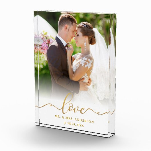 Elegant Love Gold Script Mr en Mrs Wedding Fotoblokken (Rechts)