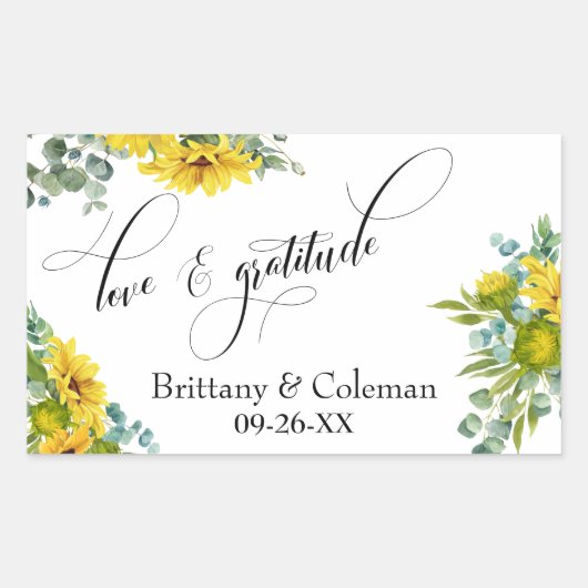 Elegant Love & Gratitude Sunflower Eucalyptus Rechthoekige Sticker (Voorkant)