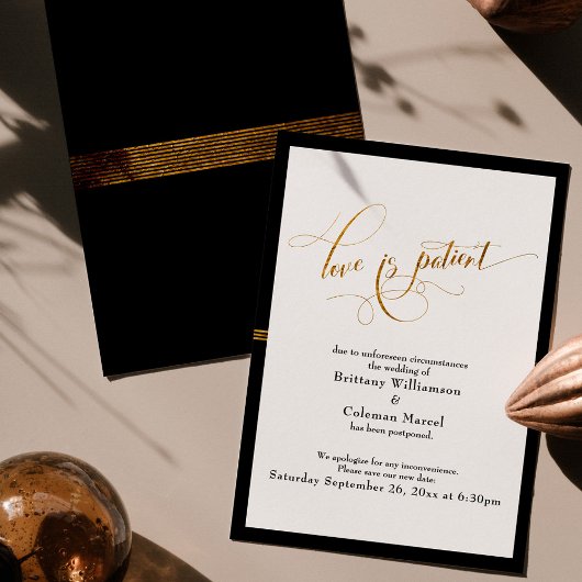 Elegant Love is Patient Black & Gold Stripe Kaart