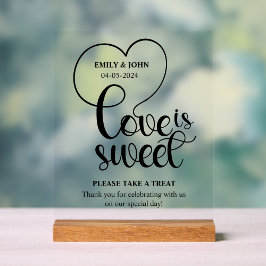 Elegant Love Is Sweet calligraphy Heart Wedding Acryl Bord