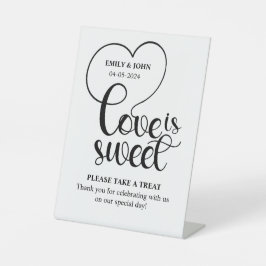 Elegant Love Is Sweet calligraphy Heart Wedding Reclamebord Met Voetstuk