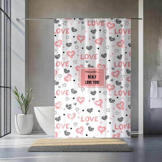 Elegant Love Lettering Heart Sketch Shower Curtain Douchegordijn
