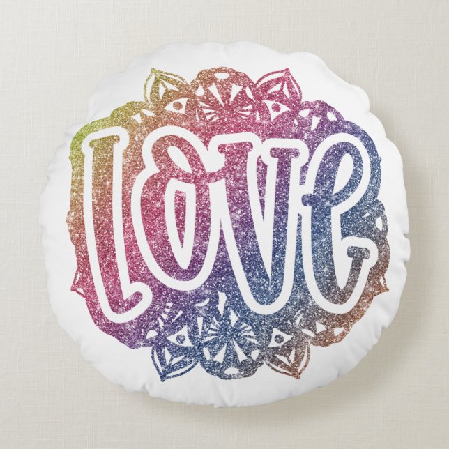 Elegant Love Quote Glitter Sparkle Romance Rond Kussen (Voorkant)
