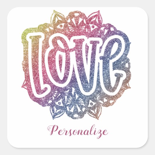 Elegant Love Quote Glitter Sparkle Romance Vierkante Sticker (Voorkant)
