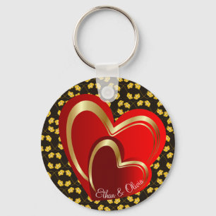 Elegant Love Red Hearts Personalized Weddenschap Sleutelhanger