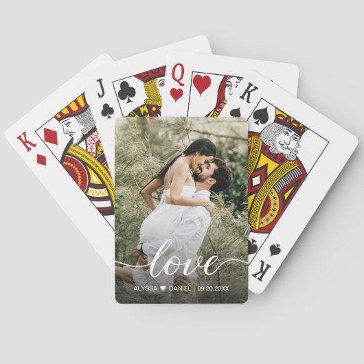 Elegant Love script Aangepaste foto bruiloft Pokerkaarten (Achterkant)