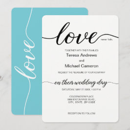 Elegant Love script blauwgroen zwart-wit Kaart