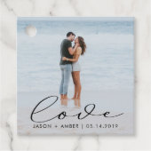 Elegant love script bruiloft foto bedankjes labels (Voorkant)