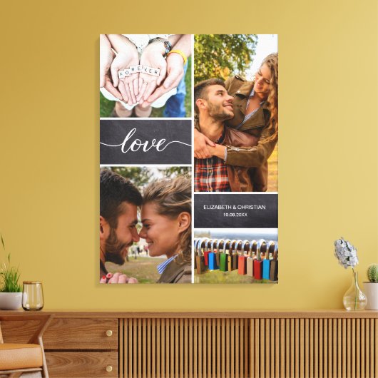 Elegant Love Script Foto Collage Schoolbord Canvas Afdruk (Insitu (Woonkamer))