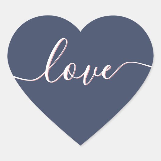Elegant Love Script Navy Blue & Blush Pink Shadow Hart Sticker (Voorkant)