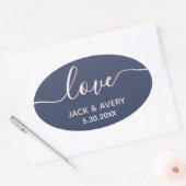 Elegant Love Script Navy & Blush White Wedding Ovale Sticker (Envelop)