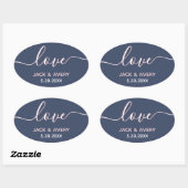 Elegant Love Script Navy & Blush White Wedding Ovale Sticker (Vel)
