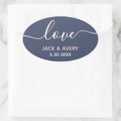 Elegant Love Script Navy & Blush White Wedding Ovale Sticker (Tas)
