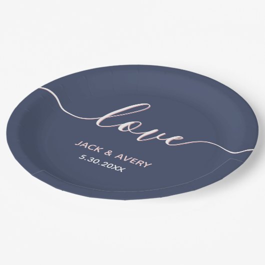 Elegant Love Script Navy & Blush White Wedding Papieren Bordje (Gekanteld)