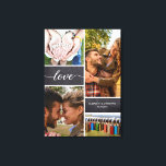 Elegant Love Script Photo Collage Chalkboard Canvas Afdruk<br><div class="desc">Pas dit verpakte canvas met uw favoriete foto's aan creëer een collage voor uw muurkunst aan. De backround blokken van het karton voor een moderne stijl. 'Love' scripttypografie met stijlvolle lange-staarteinden,  past u aan met uw namen en speciale verjaardagsdatum.</div>