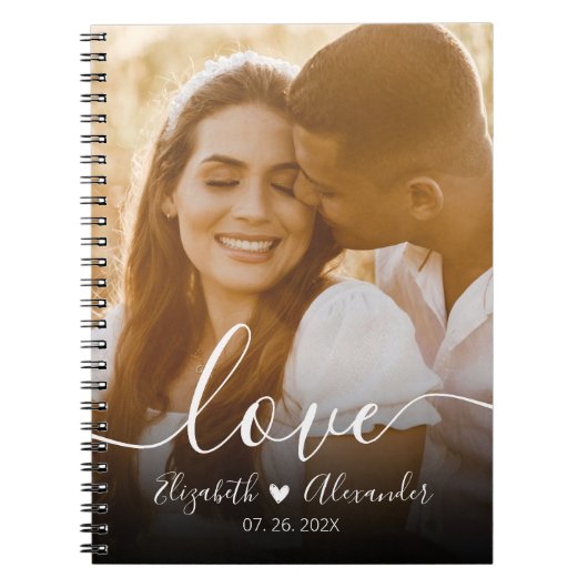Elegant Love Script Photo Wedding Notitieboek (Voorkant)