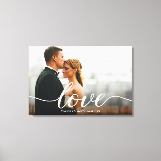 Elegant Love Script Trouwfoto Custom Canvas Afdruk (Voorkant)