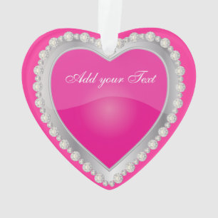 Elegant Love Shiny Hot Pink Silver Jewel Heart Ornament
