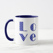 Elegant LOVE Square in Blauw Geruit Letteren Mok (Links)