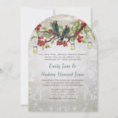 Elegant  Lovebird Red Silver Wedding Kaart (Voorkant)