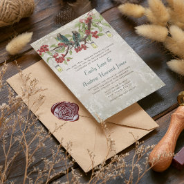 Elegant Lovebird Red Silver Wedding Kaart