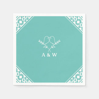 Elegant Lovebirds Monogram in Blauwgroen Servet