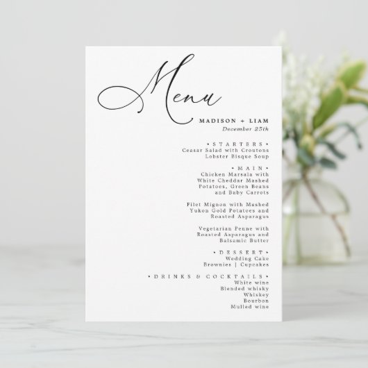 Elegant Lovely calligraphy Wedding Menu (Staand voorkant)