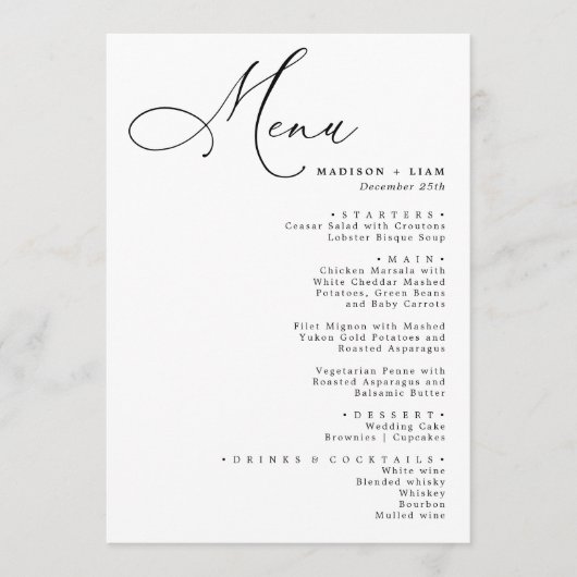 Elegant Lovely calligraphy Wedding Menu (Voorkant)