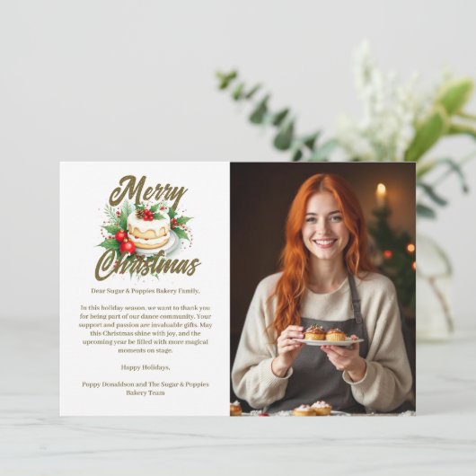 Elegant & Lovely Christmas Cake 2 Photos Business  Feestdagenkaart (Staand voorkant)