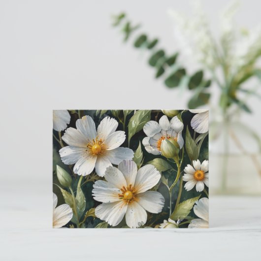 Elegant Lovely White Flowers Watercolor Chic Briefkaart (Staand voorkant)