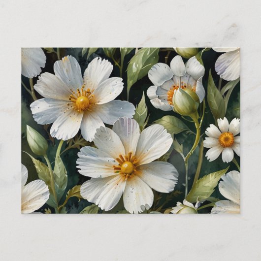 Elegant Lovely White Flowers Watercolor Chic Briefkaart (Voorkant)