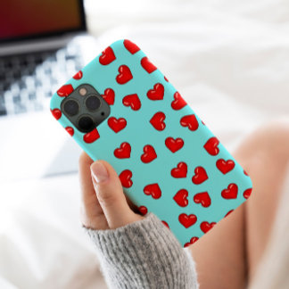 Elegant lovers Rode hartritme op turkooizen blauw Case-Mate iPhone Case