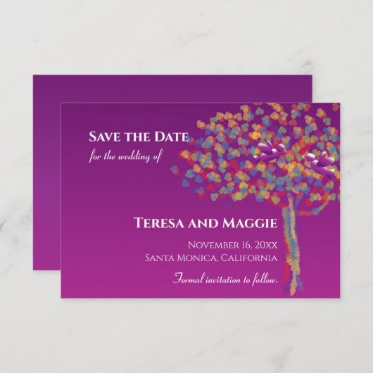 Elegant Lovevogels Cassis Paars Opslaan Datum Save The Date (Voorkant / Achterkant)