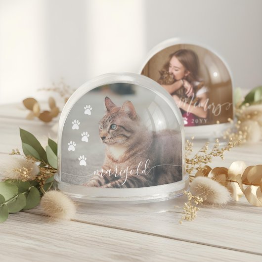 Elegant Loving Memory Cat Pet Name Photo Memorial Sneeuwbol