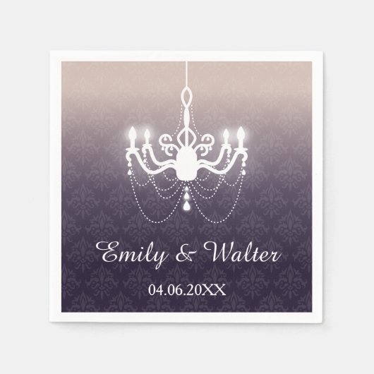 Elegant luchters op Paars met een naamsband Servetten (Voorkant)